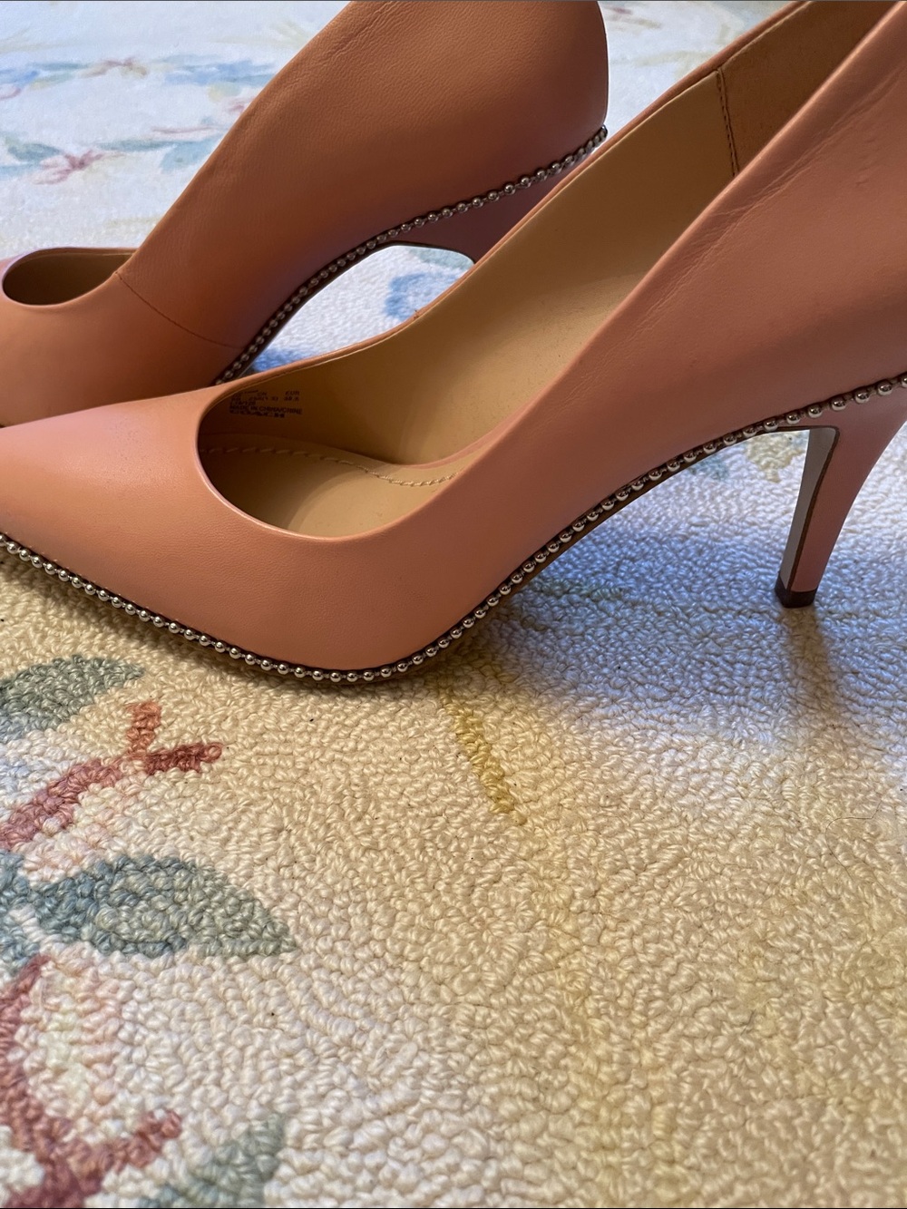 Coach Pink Pointed Toe Pumps with Studded Trim - Picture 3 of 9